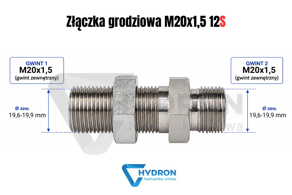 Złączka grodziowa M20x1-5 12S schemat gwintów