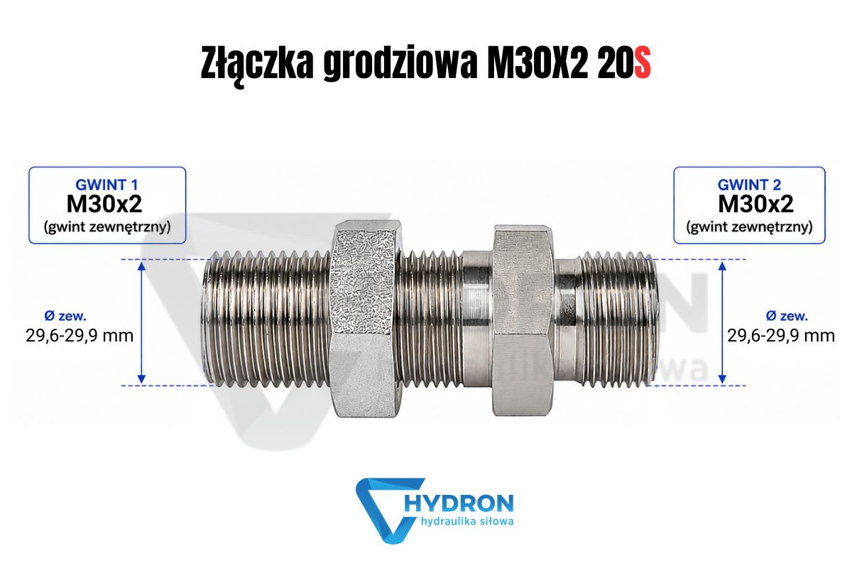 Złączka grodziowa M30-2 20S schemat gwintow