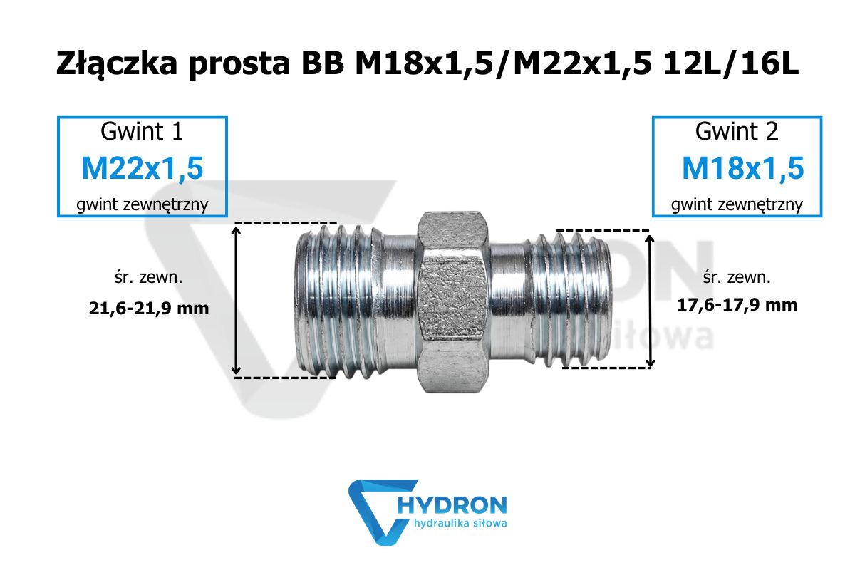 Złączka prosta BB M18x1-5-M22x1-5 12L-16L