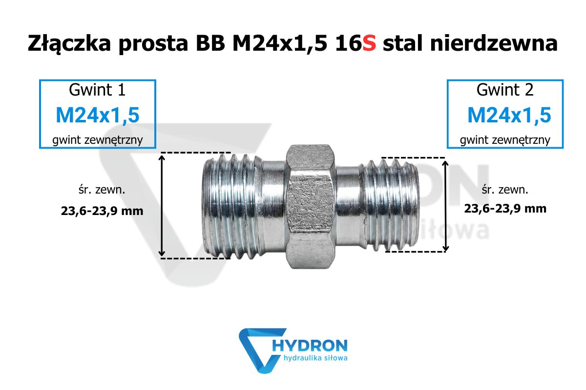Złączka prosta BB M24x1-5 16S stal nierdzewna