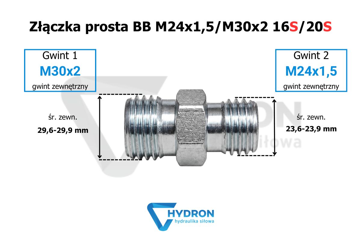 Złączka prosta BB M24x1-5-M30x2 16S-20S
