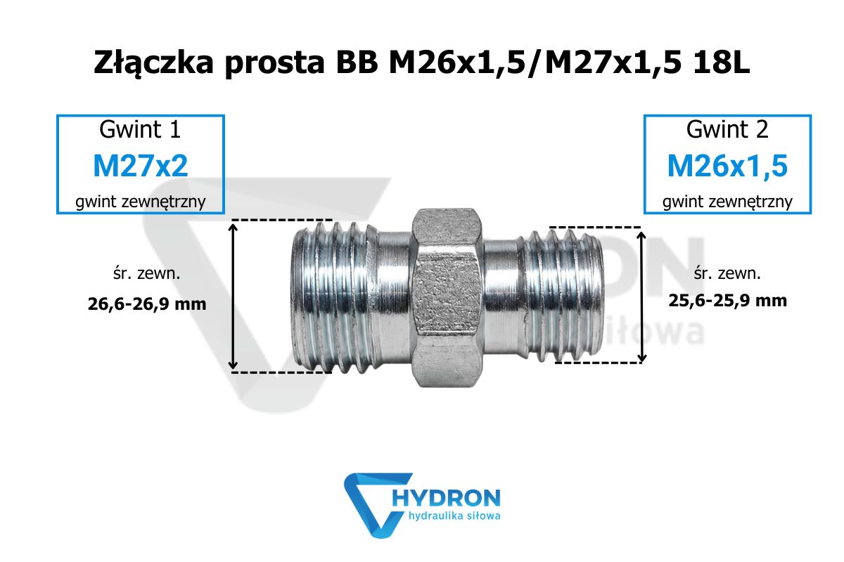 Złączka prosta BB M26x1-5-M27x1-5 18L