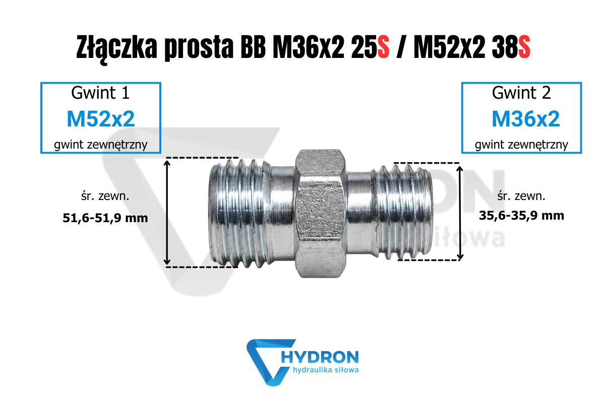 Złączka prosta BB M36x2 25S - M52x2 38S