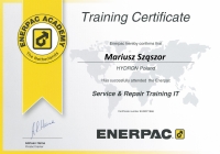 Certyfikat ukończenia szkolenia ENERPAC Service & Repair
