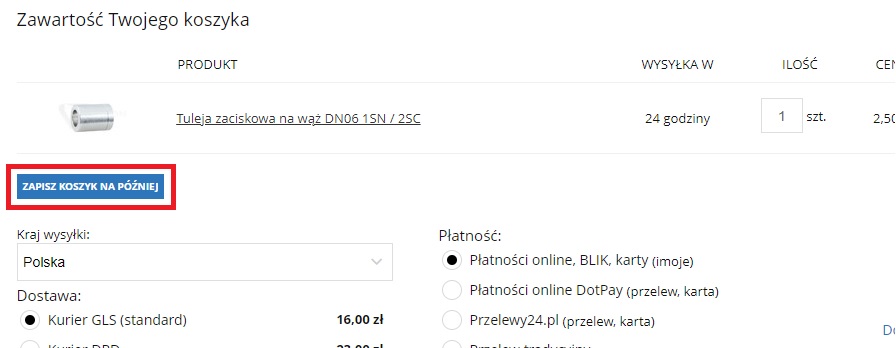 zapisywanie koszyka zamówienia