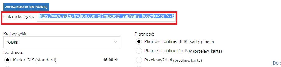 jak zapisać koszyk na później