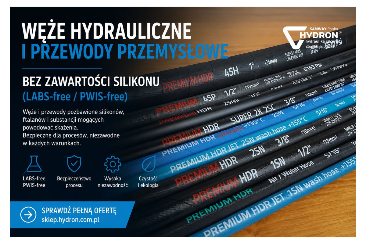 Węże hydrauliczne i przewody przemysłowe, bez zawartości silikonu (LABS-free / PWIS-free)